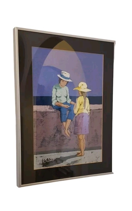 Original Expressionist Abstract Painting Summer Figures By The Sea Signed gallery
