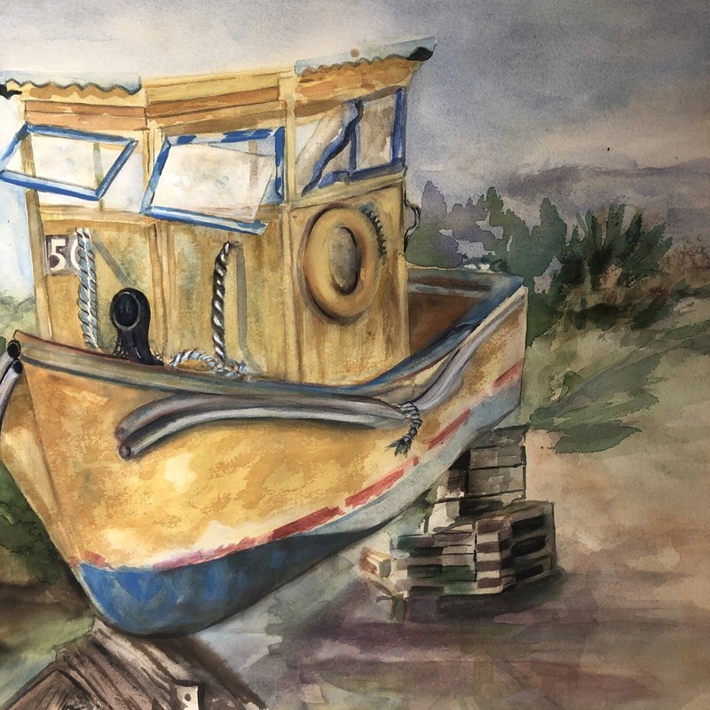 Watercolor Painting Artist Signed Joan Perry Original Vintage Art 30”Wx22 1/4”H gallery