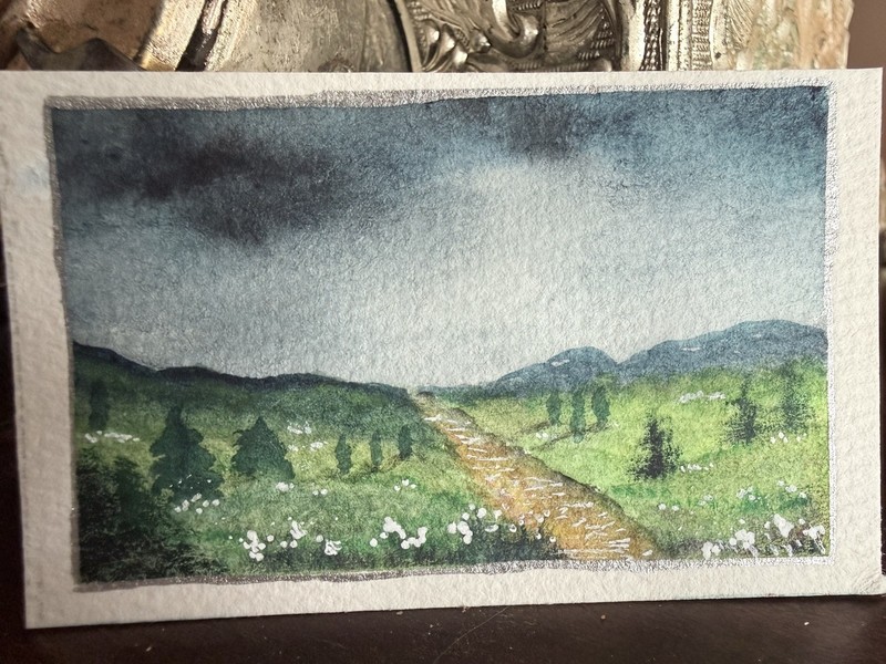ACEO Watercolor Original Painting on Paper. Landscape Mountains Trees