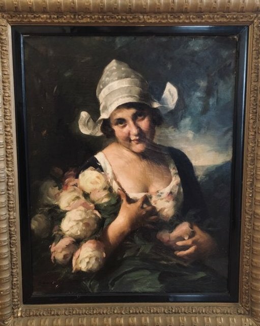 Mozart ROTTMANN 1874-1958 Girl with a bouquet of roses HUNGARY