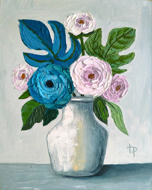 Hand Painted Floral Bouquet IOriginal Stylized Wall Art Impasto Artwork 11×14″