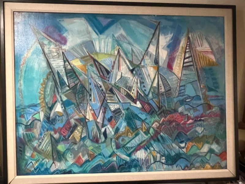 Morris Yudelson – Rare Framed Original mixed media / Sailing Sail Away – 1994