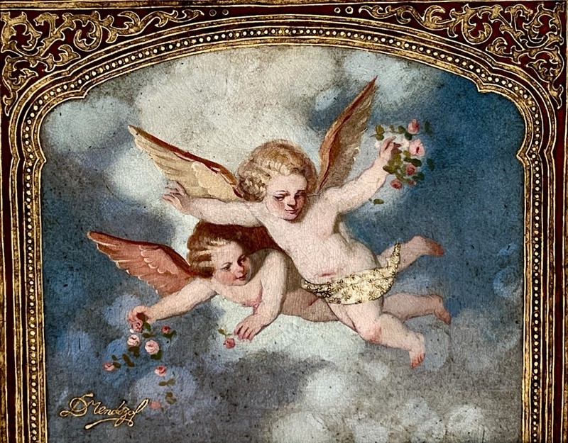 Two Cherubs-winged Angels-original painting 16″x20”-Diana Mendoza- w/COA