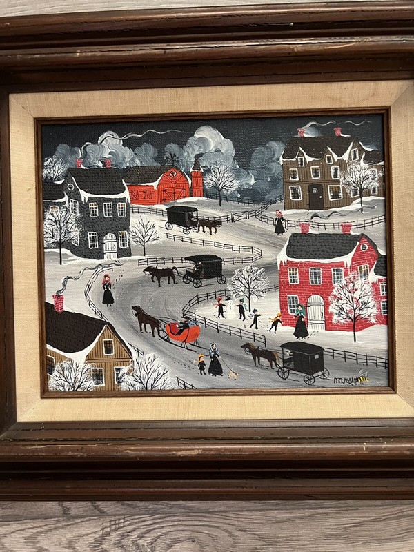 Original Ann Rugh Baker Mrs Bee Oil Painting Amish Winter 16 1/2 X 14 1/2 gallery
