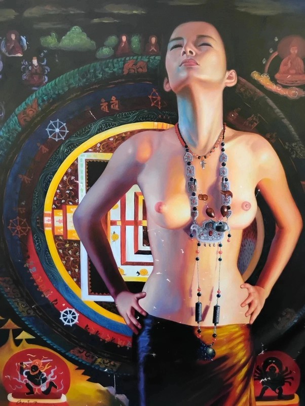Original Oil Painting Modern Figurative Surreal Art Chen Fu De 42×54