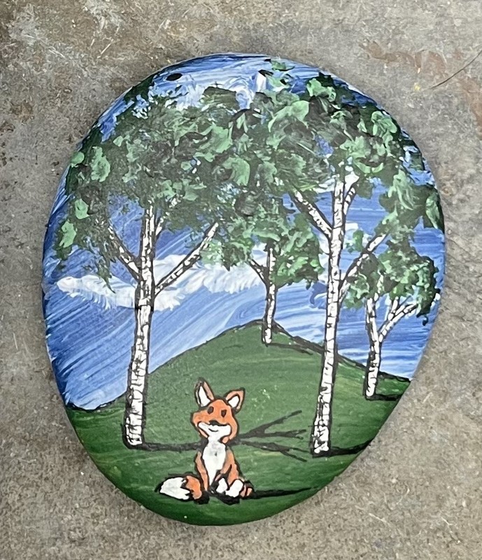 HAND PAINTED RIVER STONE ART «Nature Scene Fox» by Yellow Paw Collectible Rocks