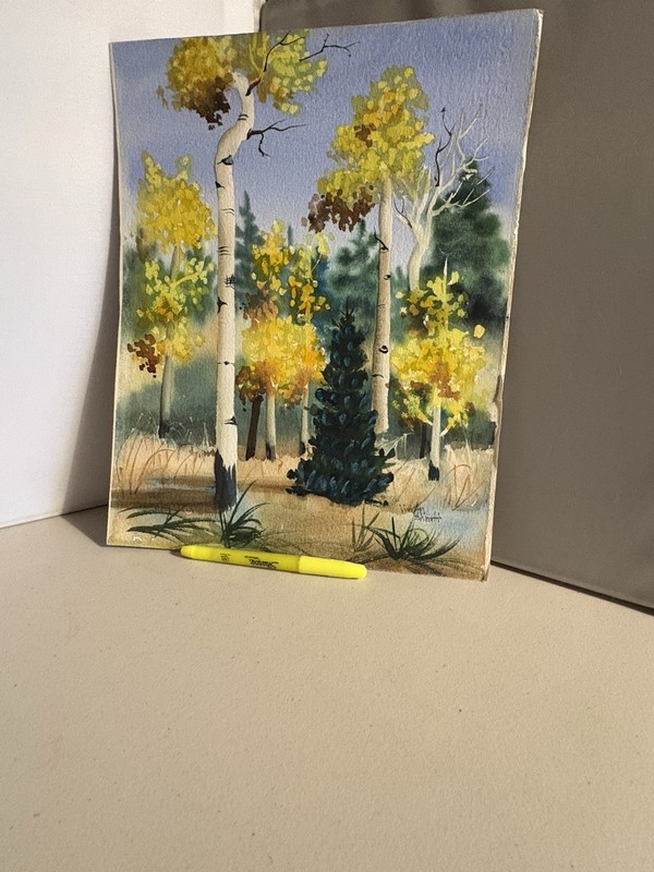 Original Watercolor “Aspen at Crest” Aspen Trees Signed by Artist Vintage gallery