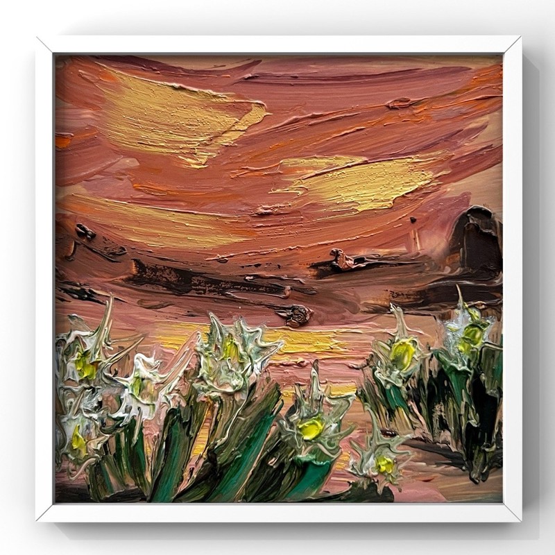 Sunset Cahaba River, Cahaba Lily Floral Impressionist Framed Abstract Painting