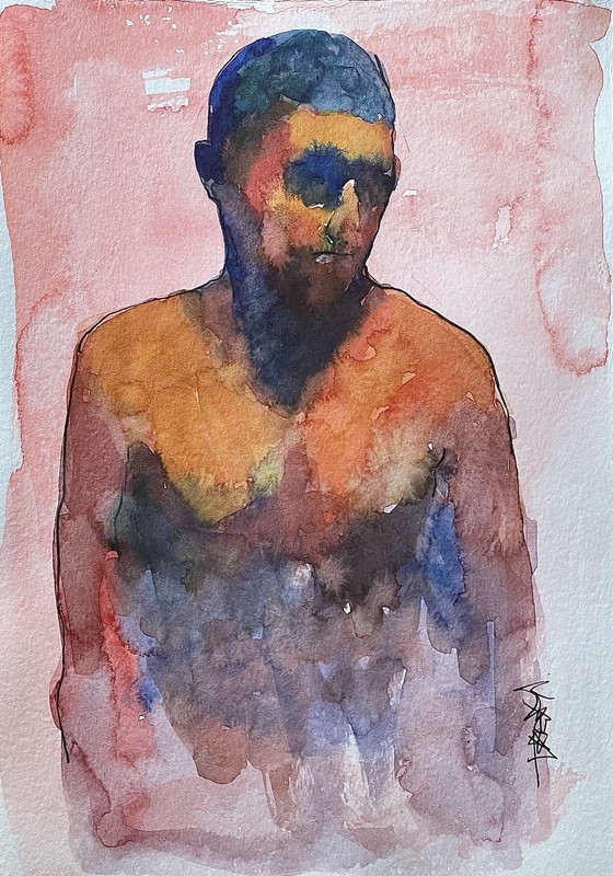 Original unique abstract figurative watercolor nude erotic watercolor picture