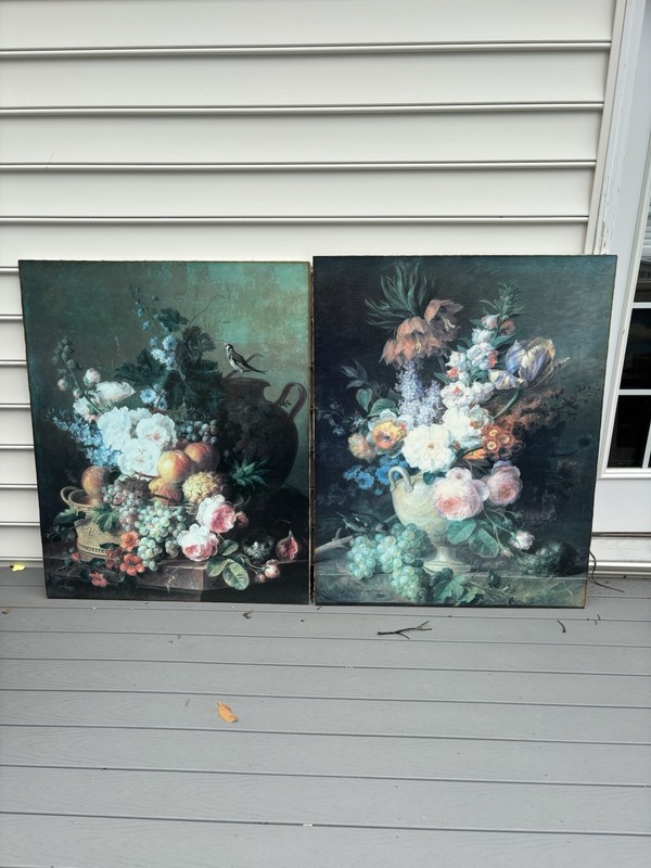 Pr. Oversized 48”x 40”Floral Still Life Botanical Canvas Print Dark Moody Granny gallery