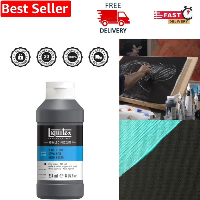 Professional Black Gesso Surface Prep Medium 8 oz for Artists – Versatile Use