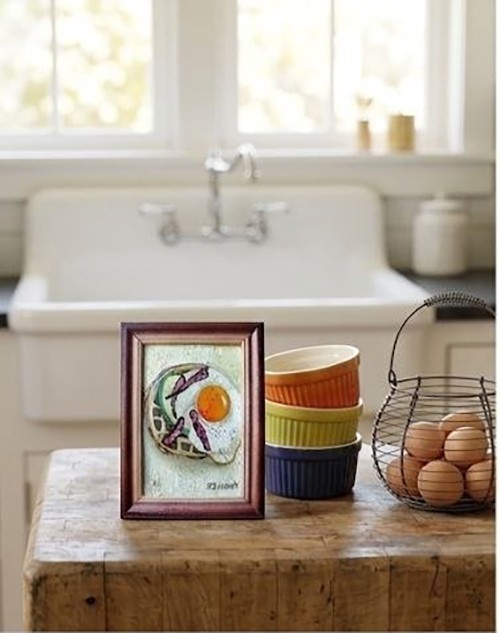 Fried Egg Bacon Waffle Oil Painting Original Framed Food Art Miniature 5x7 gallery