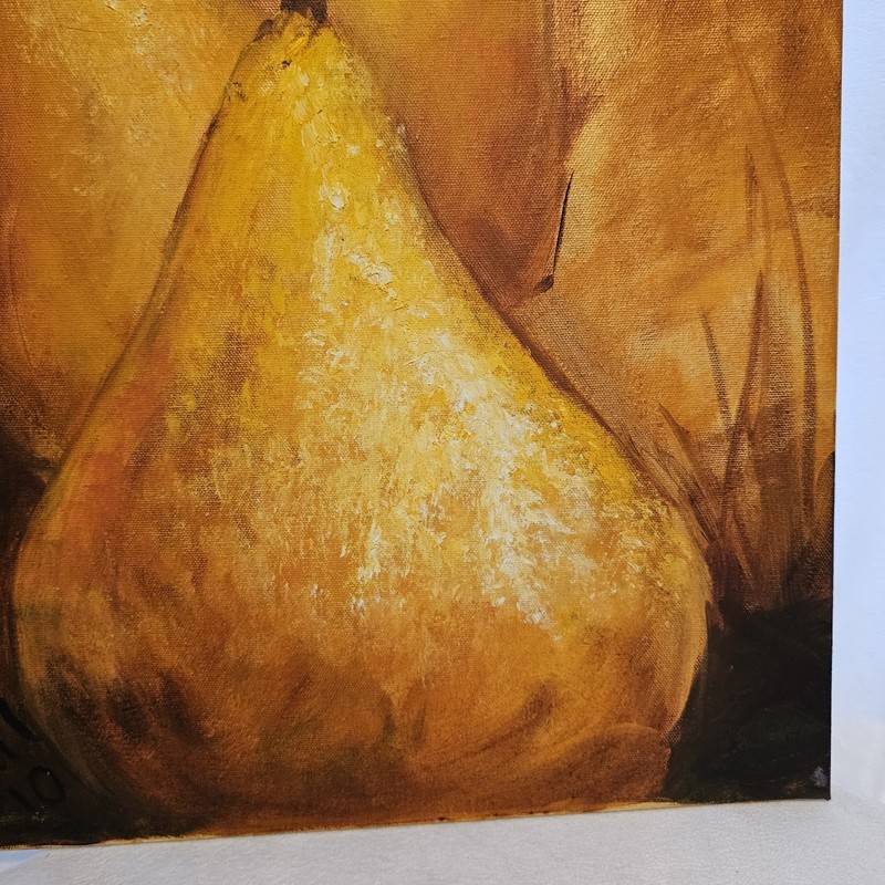 Golden Pears Oil Painting 19.5x16in Artist Signed Gail '10 Wood Frame Mounted gallery