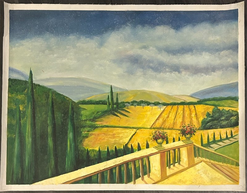 Hand-Painted Oil Painting on Canvas Paper 27×35. «Tuscan Landscape»