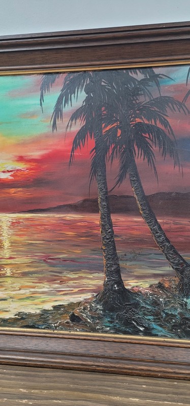 Dark Moody Pacific Sunset, Large Oil Painting Hawaiian Seascape c.1965 gallery