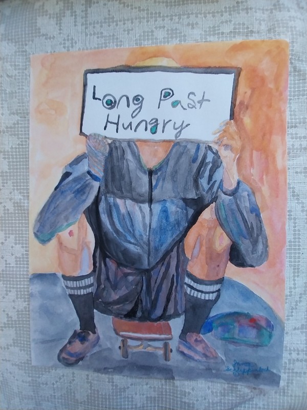Original 8.5×11 Painting Homeless Seatle Teen with Sign Small Wall Art
