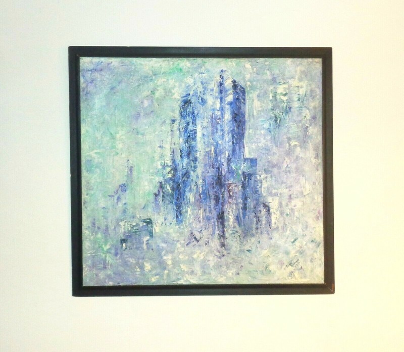 Signed Dorie Lamoureax Oil On Canvas Cityscape Castle Painting Large 37×34″
