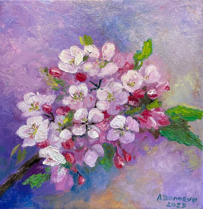 Apple Tree Blooming Spring Floral Original Painting Oil 8x8x2.5 inc On eBay