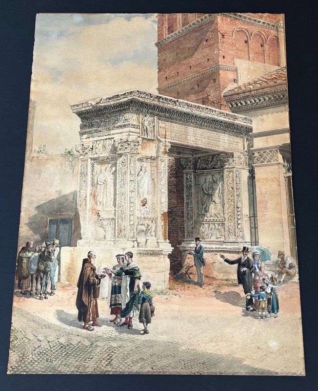 Italy » Velabrum Rome» Original Watercolor Painting on wove Paper. Signed. 1884