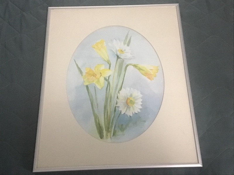 Rare Old OOAK Vintage Original Art Painting~Daffodils,Signed~Sancetta~Good Frame gallery