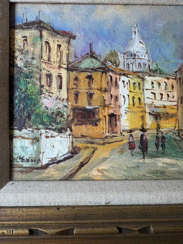 Impressionist "European Street Scene With Figures" Oil Painting - Signed/Framed gallery