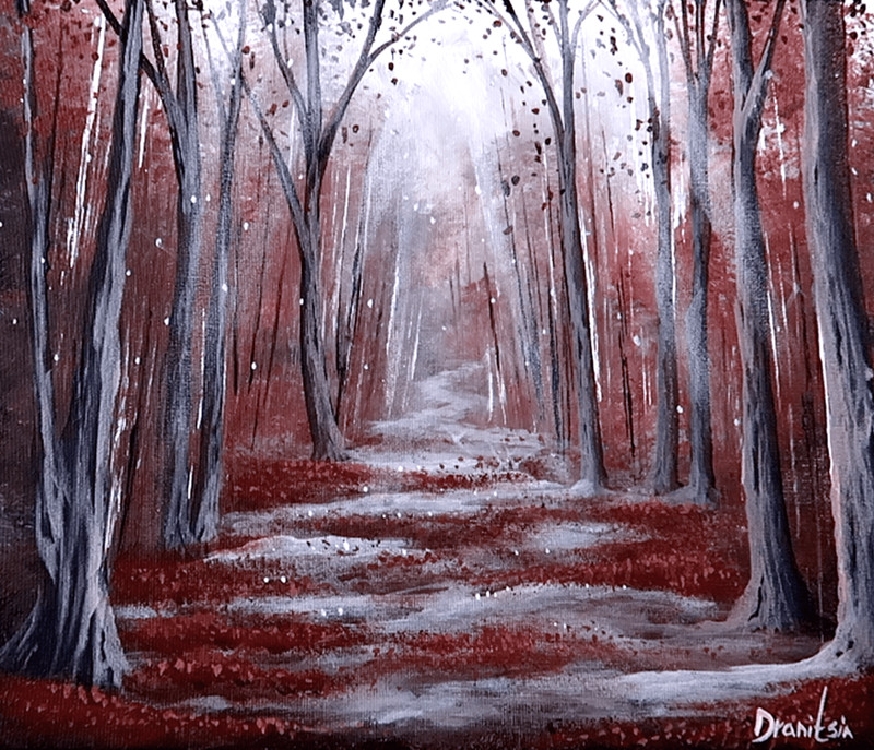 Original Acrylic Landscape Painting 12x14" LATE AUTUMN PATH Wall Art gallery