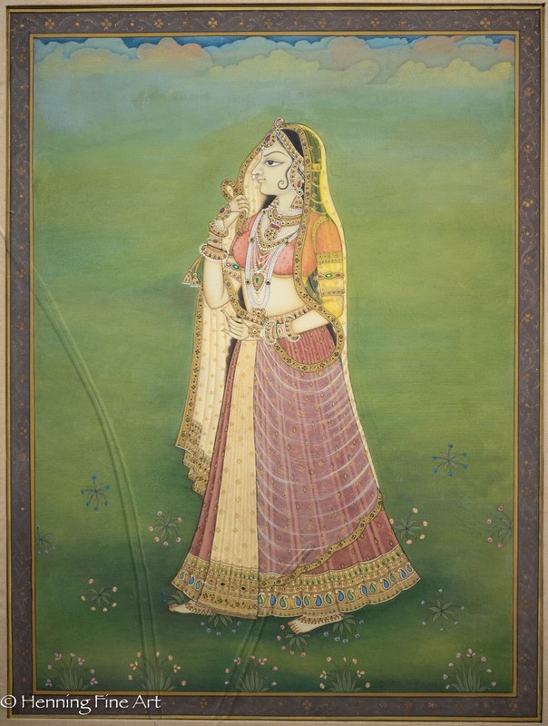 Beautiful Indian Moghul Empire Harem Painting Female in Floral Landscape Fine 3 gallery