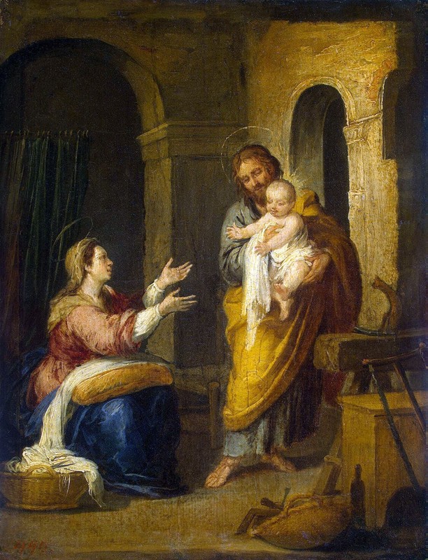 Oil painting Holy-Family-Murillo-Bartolome-Esteban Madonna baby man