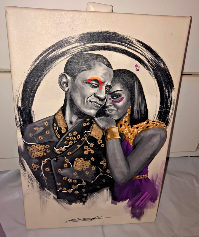 Chuck Styles The Obamas iCanvas Painting Royal Purple Strength Unframed 18″x12″