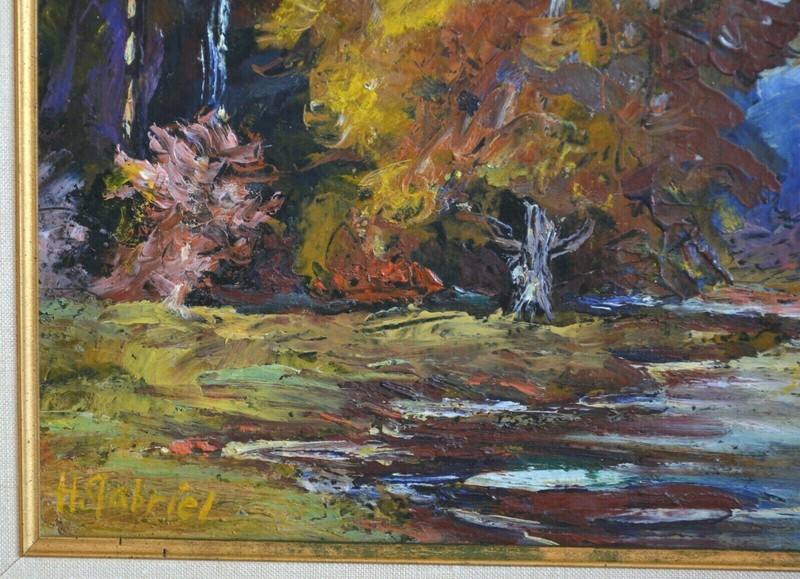 Original Impressionist Landscape Painting - Creek Woods in Autumn - H. Gabriel gallery
