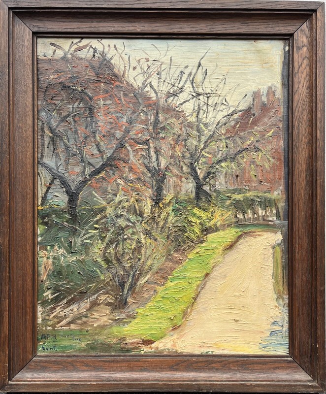 Impressionist Spring Landscape Path Houses Belgium Ghent March 1948