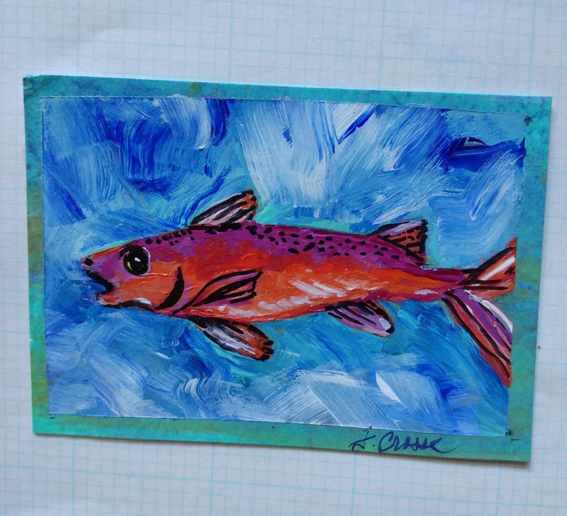 Orange Fish Aceo Paintingw Frances Crosse Original Art