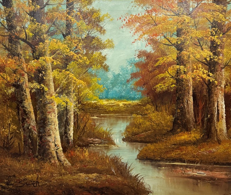 Vintage Mid Century Original Landscape Oil Painting Signed Smith 24″ by 20″
