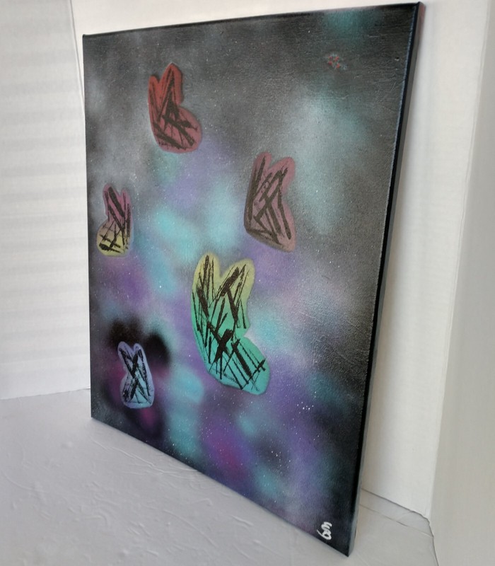 Abstract Painting Of Rainbow Butterflies in Flowers On Canvas 16x20x.5 Inches gallery