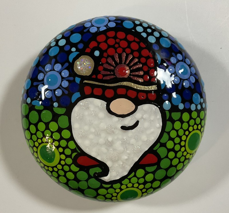 3” Gnome Mandala – Hand Painted Handmade Stone – By JaDeL #6