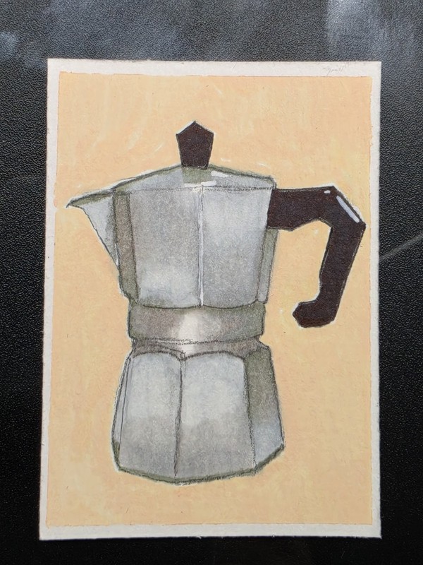 Original ACEO Alcohol Marker Painting Coffee Pot Moka Pot Cafecito