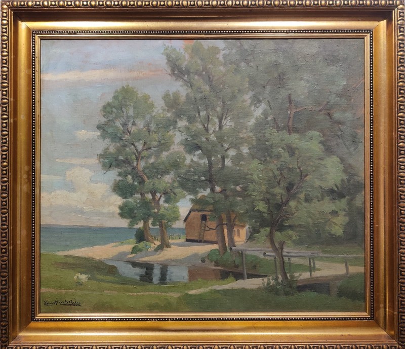 Einar Michelsen (1890-1957): LAKESIDE COTTAGE, original oil painting