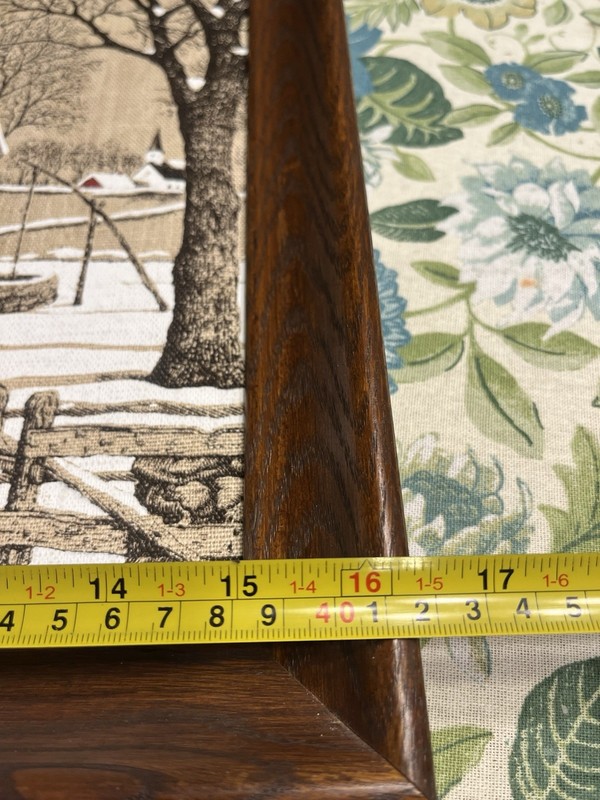 Hand Printed Red Barn Snow Linen Framed Wall Art. 16” gallery