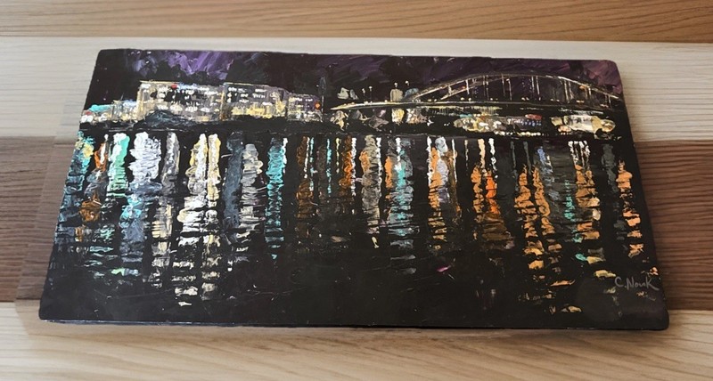 From Point Park, Acrylic On Clay Board Signed By Caroline Novak