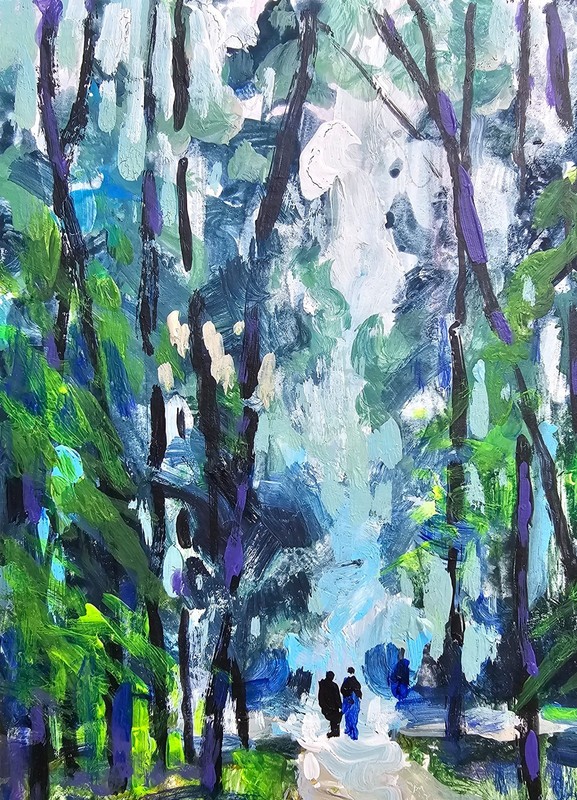 Oil painting Trees Ukrainian painter canvas Unframed original Decor landscape gallery
