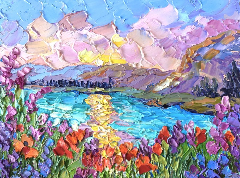 Landscape Original Oil Painting Colorado Mountains Sunset Artwork 8x10in