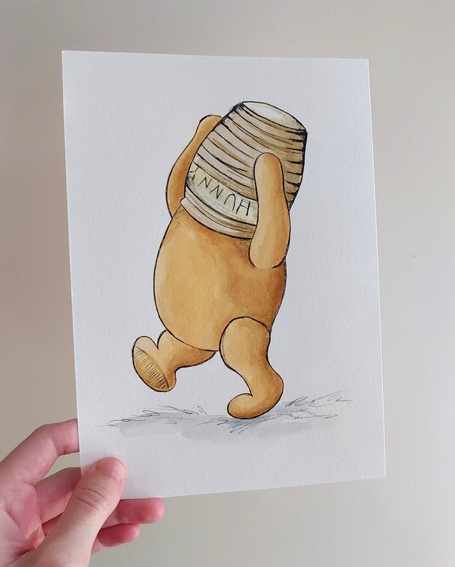 Original A5 Watercolour Classic Winnie The Pooh Honey Pot Painting