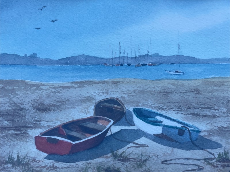 NAN DAVIS PAINTING SMALL GEM CALIFORNIA COASTAL PLEIN AIR LANDSCAPE BOATS BEACH gallery