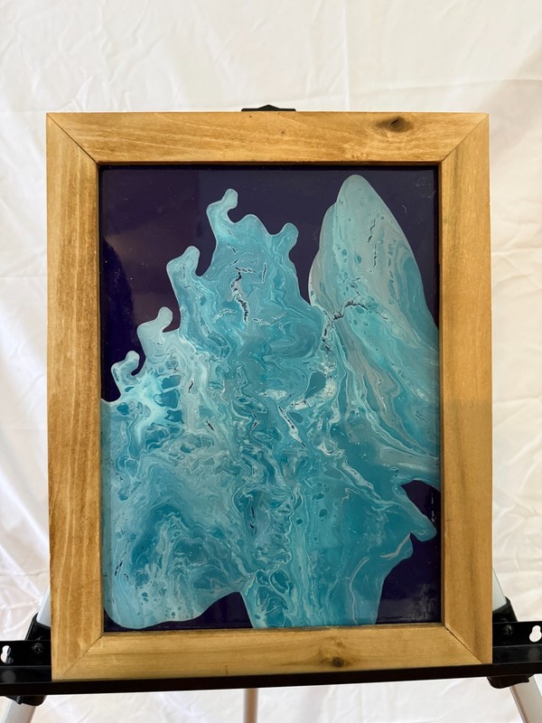 Abstract Ocean Wave Acrylic Pour Painting Resin on Wood 11×15