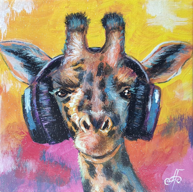 Original Acrylic Animal Painting Giraffe Portrait Impressionist Canvas Art Gift gallery