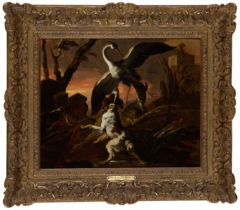 ABRAHAM HONDIUS | Three dogs attacking a crane in a landscape, 17th Century gallery