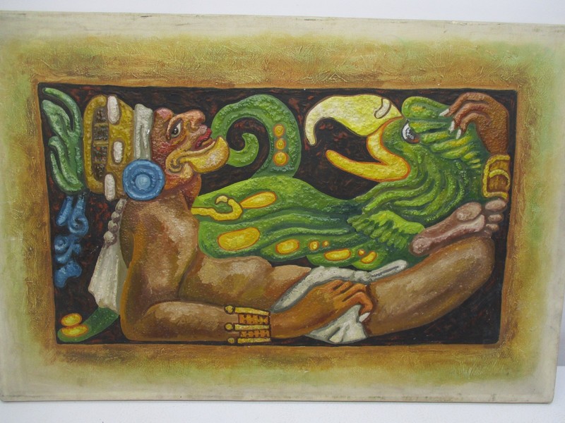 FELIPE ISLAS Mexican Embossed Oil Painting Signed ( Unframed) 16" X 24" gallery
