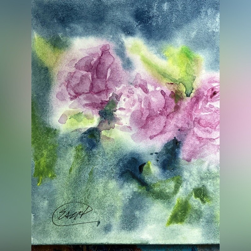Original Peonies Painting watercolor art Floral Garden By Artist Artettina gallery