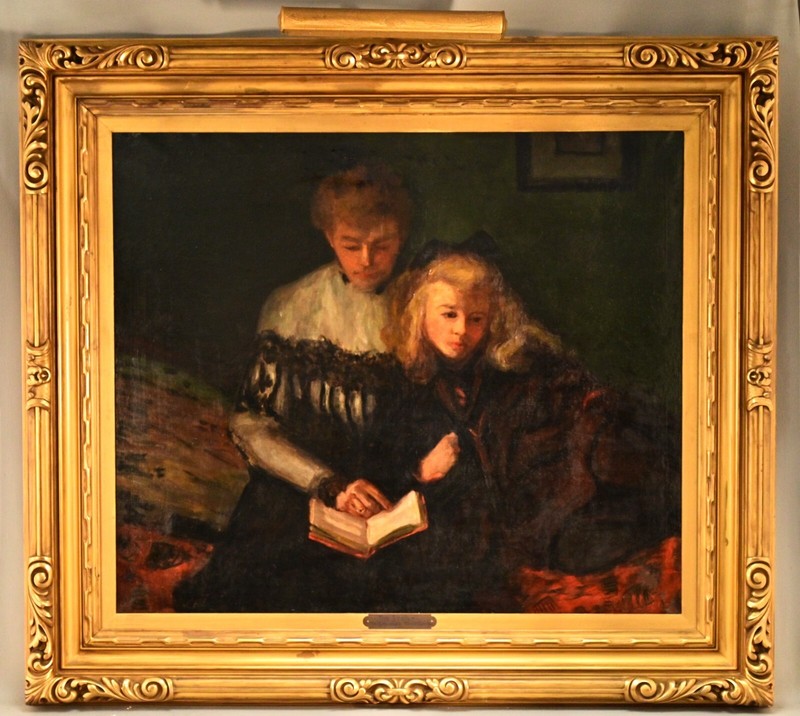 WILLIAM HASKELL Original Vintage Signed Paris Salon Double Portrait Oil Painting