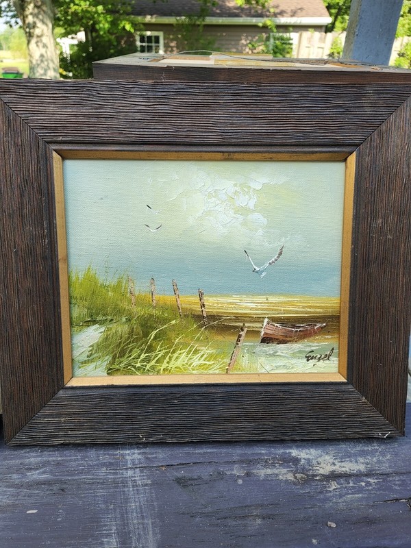 Engel 10” X 8” oil painting of sea shore Canvas on Panel Board